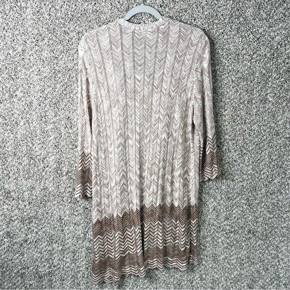 Chico’s Cardigan Sweater Womens 3 / XL / 16 Neutral Chevron Patterned Open Front - Picture 6 of 10